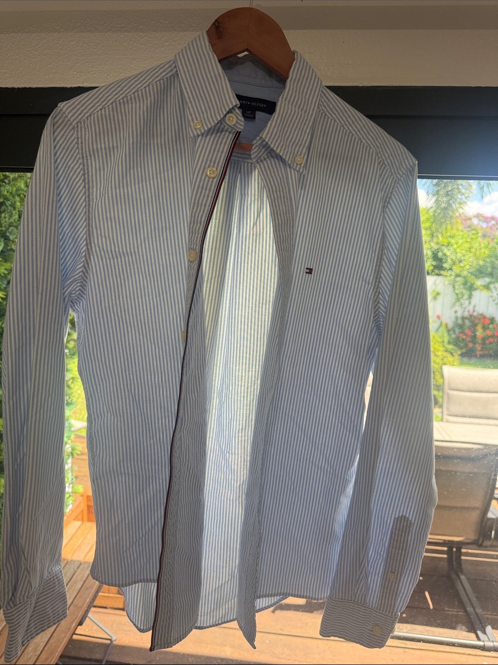 Tommy Hilfiger Light Blue and White Striped Oxford Shirt
